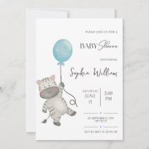 Chuva de Bebê em Aquarela com Zebra Fofa e Balão A