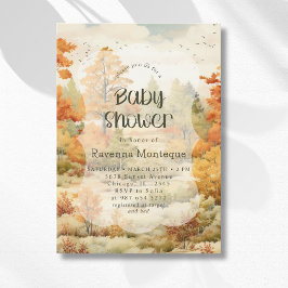 Convite Chuva de Bebê em Aquarela de Floresta Elegante de 