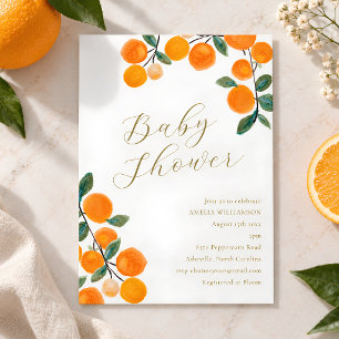 Convite Chuva de Bebê em Aquarela de Frutas Cítricas Laran