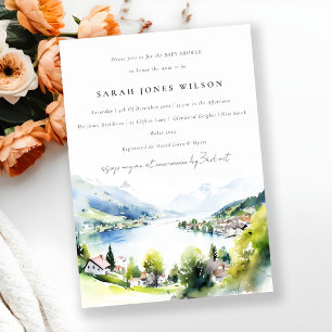 Convite Chuva de Bebê em Aquarela de Lungern Suíça
