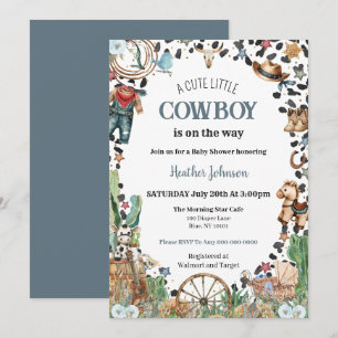 Convite Chuva de Bebê em Aquarela Western do Caubói Pequen