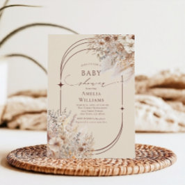 Convite Chuva de Bebê em Arco Floral Boho Elegante Bege Su