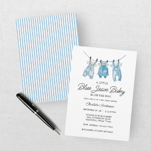 Convite Chuva de Bebê em Azul Jeans Aquarela