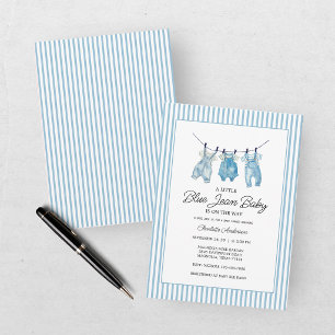 Convite Chuva de Bebê em Azul Jeans Aquarela