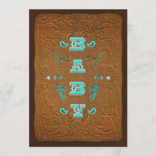 Convite Chuva de Bebê em Couro Marrom Rústico Ocidental