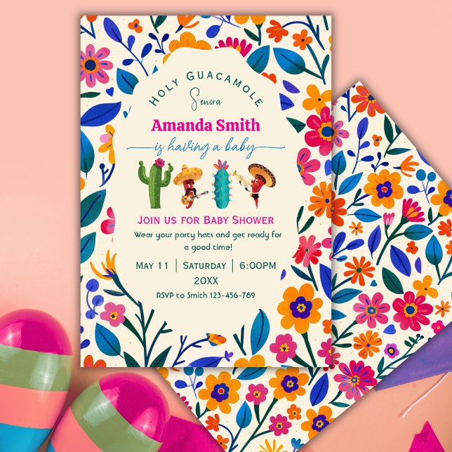 Convite Chuva de bebê em estilo folk elegante com flores m (Criador carregado)