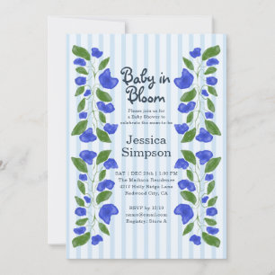 Convite Chuva de Bebê em Flor Cute Arte Nova Floral Azul
