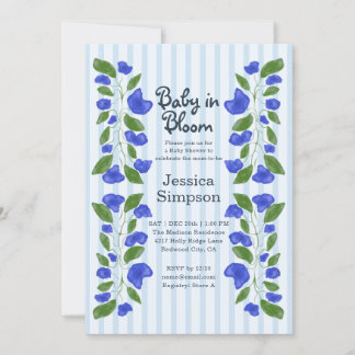 Convite Chuva de Bebê em Flor Cute Arte Nova Floral Azul