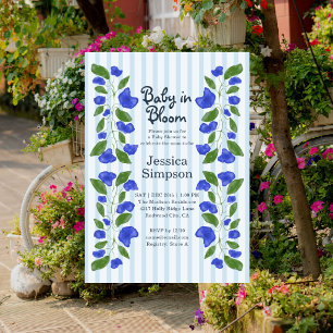 Convite Chuva de Bebê em Flor Cute Arte Nova Floral Azul