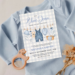 Convite Chuva de Bebê em Ginga Azul Claro de Jeans