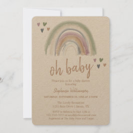 Convite Chuva de Bebê em papel kraft Boho Arco-íris Suave