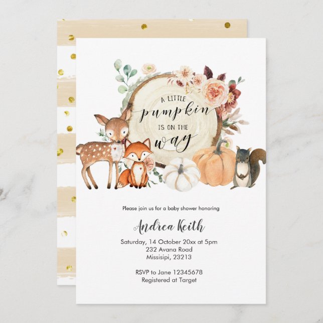 Convite Chuva de bebê em tons de laranja queimada com abób (Frente/Verso)