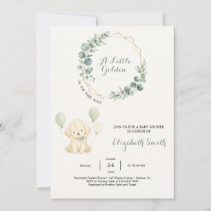 Convite Chuva de Bebê em Verde Salvia com Golden Retriever