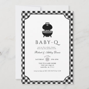 Convite Chuva de Bebê em Xadrez Preto e Branco Baby Q