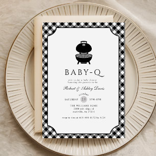 Convite Chuva de Bebê em Xadrez Preto e Branco Baby Q