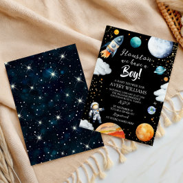 Convite Chuva de Bebê Espacial Preto Houston Nós Temos um