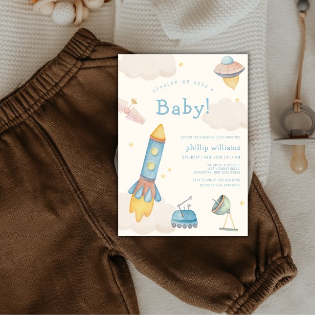 Convite Chuva de Bebê Espaço Boêmio Espaçonave Foguete (Boho Outer Space Spaceship Rocket Baby Shower Invitation)