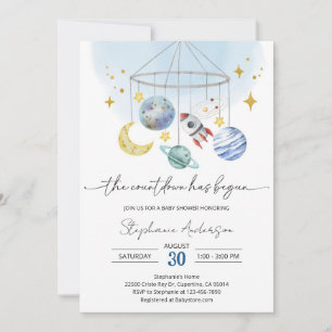 Convite Chuva de Bebe Espaço Exterior Galáxia Azul