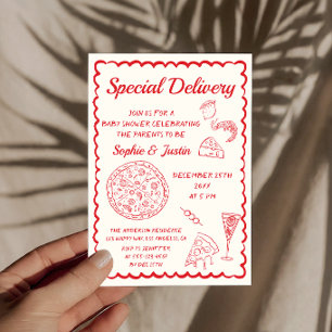 Convite Chuva de Bebê Especial Entrega Pizza Desenhada à M