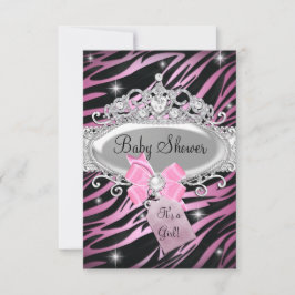 Convite Chuva de Bebê Estampa de Zebra Rosa e Tiara de Pri