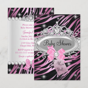 Convite Chuva de Bebê Estampa de Zebra Rosa e Tiara de Pri