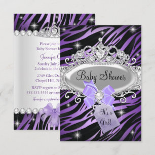 Convite Chuva de Bebê Estampa de Zebra Roxa e Tiara de Pri