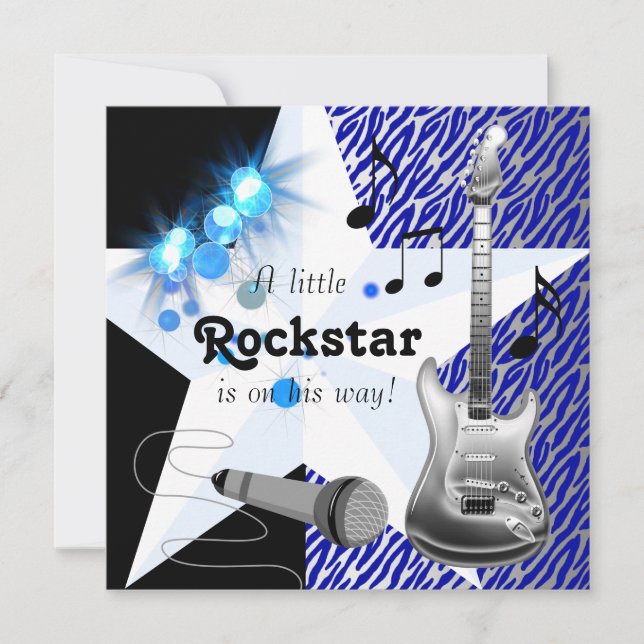 Convite Chuva de Bebê Estrela de Rock Azul Real (Frente)