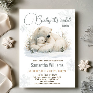 Convite Chuva de Bebê Família de Urso Polar em Aquarela de