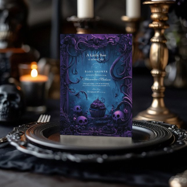 Convite Chuva de Bebê Fantasia Gótica Roxa de Halloween (Criador carregado)