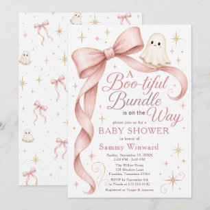 Convite Chuva de Bebê Fantasma com Laço Rosa
