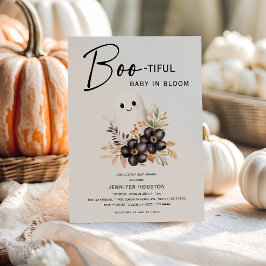 Convite Chuva de Bebê Fantasma Fofo e Floral de Halloween