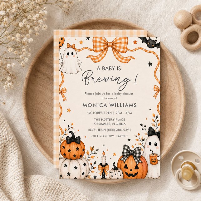 Convite Chuva de Bebê Fantasminha e Abóbora para o Hallowe (Cute Ghost and Pumpkin Halloween Baby Shower Invitation)