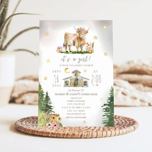 Convite Chuva de Bebê Fazenda Floral Vaca das Terras Altas