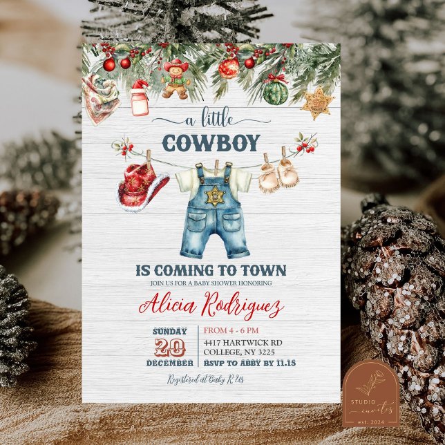 Convite Chuva de Bebê Festa de Férias do Pequeno Cowboy Az (Criador carregado)
