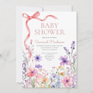 Convite Chuva de Bebê Fita Rosa Flor Silvestre