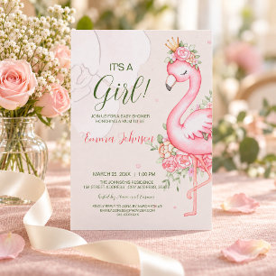 Convite Chuva de Bebê Flamingo Floral Rosa