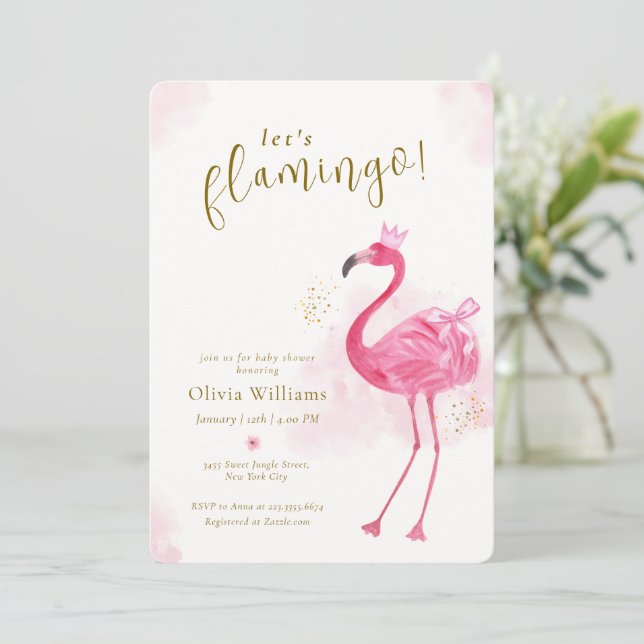 Convite Chuva de Bebê Flamingo Rosa Elegante Aloha (Em pé/Frente)