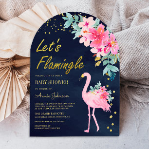Convite Chuva de Bebê Flamingo Tropical Floral Rosa