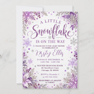 Convite Chuva de Bebê Floco de Neve Roxo de Inverno