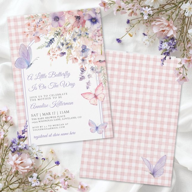 Convite Chuva de Bebê Flor de Borboleta Pequena (Little Butterfly Wildflower Baby Shower Invitation)