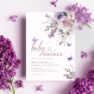 Convite Chuva de Bebê Flor de Borboleta Roxa