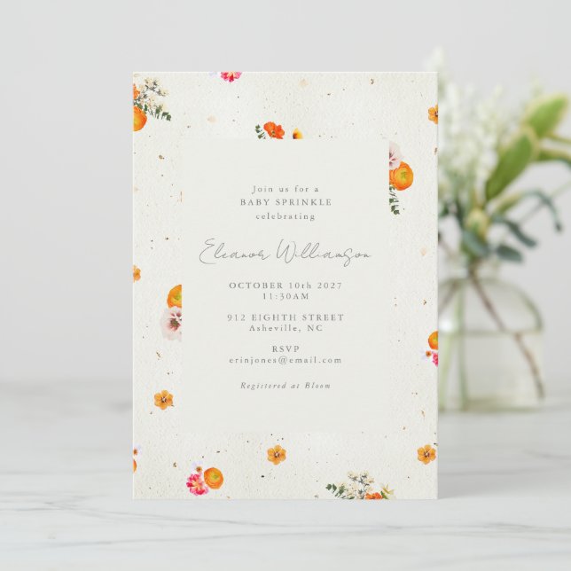 Convite Chuva de Bebê Flor de Laranjeira Selvagem Boho (Em pé/Frente)