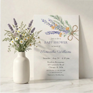 Convite Chuva de Bebê Flor de Lavanda em Aquarela