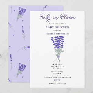 Convite Chuva de Bebê Flor de Lavanda Roxa em Flor