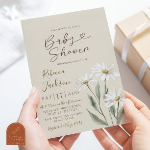 Convite Chuva de Bebê Flor de Margarida Minimalista Boho