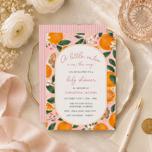 Convite Chuva de Bebê Flor de Tangerina Little Cutie 