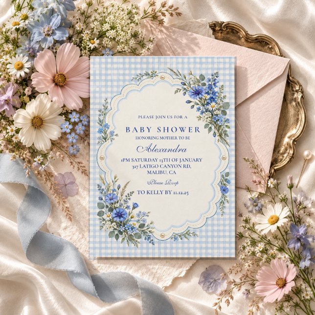 Convite Chuva de Bebê Flor Silvestre Azul (Criador carregado)