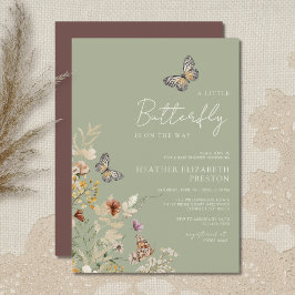 Convite Chuva de Bebê Flor Silvestre Borboleta Verde Baby 