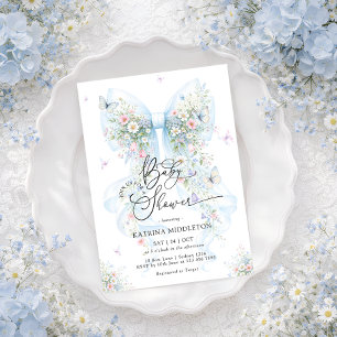 Convite Chuva de Bebê Flor Silvestre de Laço Azul Elegante
