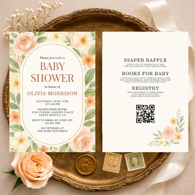 Convite Chuva de Bebê Flor Silvestre em um Código QR (Criador carregado)